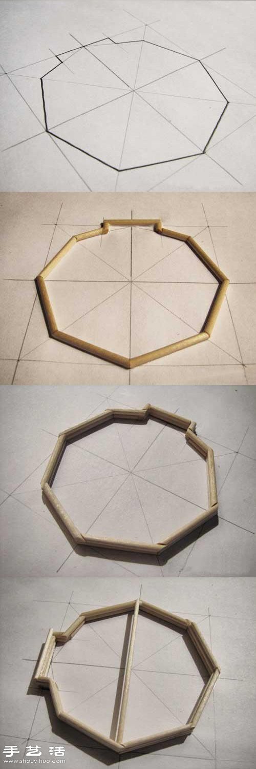 细木棍一次性筷子手工制作凉亭模型的方法