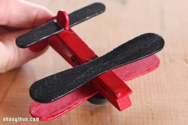 雪糕棍木夹子简单手工制作飞机模型玩具