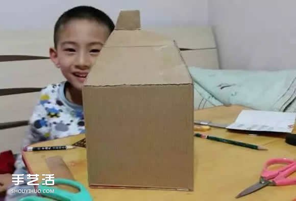 废纸盒做房子手工步骤 幼儿园手工纸盒房子 -  www.shouyihuo.com